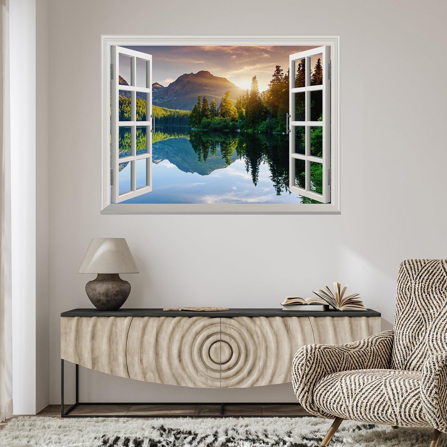 Self-Adhesive Black Border Lake and Mountains Wall Mural