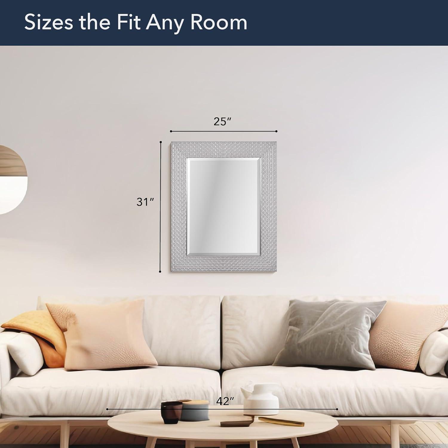 Head West Champagne Silver Honeycomb Embossed Framed Beveled Wall Mirror - 25.5" x 31.5"