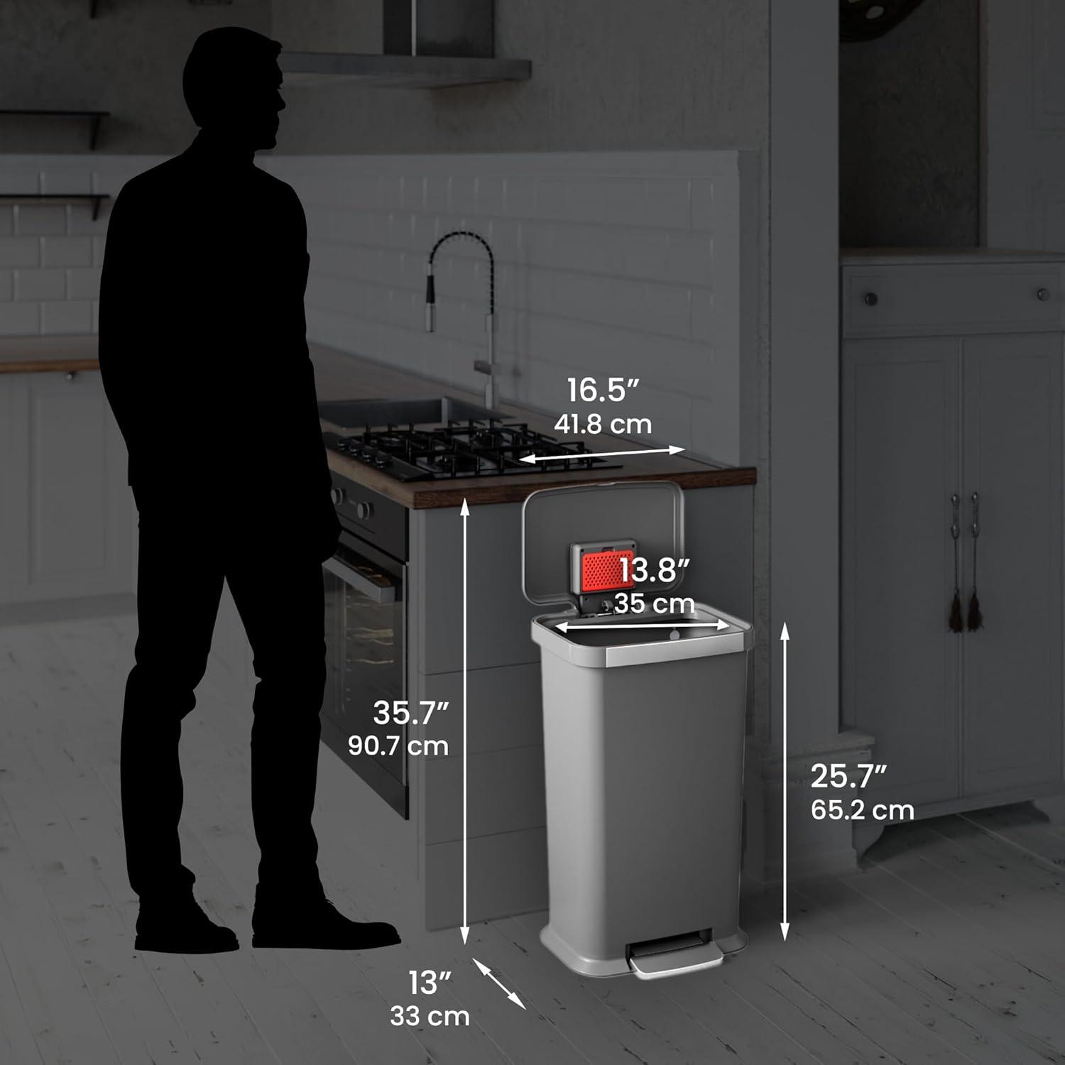 iTouchless SoftStep- 13.2 Gallon / 50 L Step Pedal Kitchen Trash Can with Odor Filter, Durable Dent-Proof Gray Plastic with Stainless Steel Trim