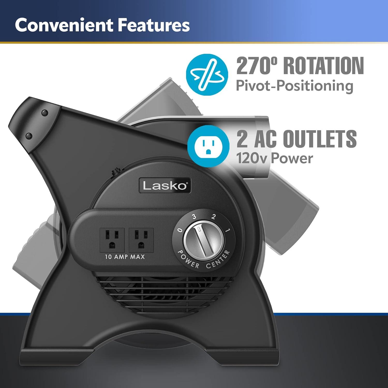 Lasko 12" Pivoting Pro High Velocity Utility Blower Fan with 3 Speeds, U12104, Gray