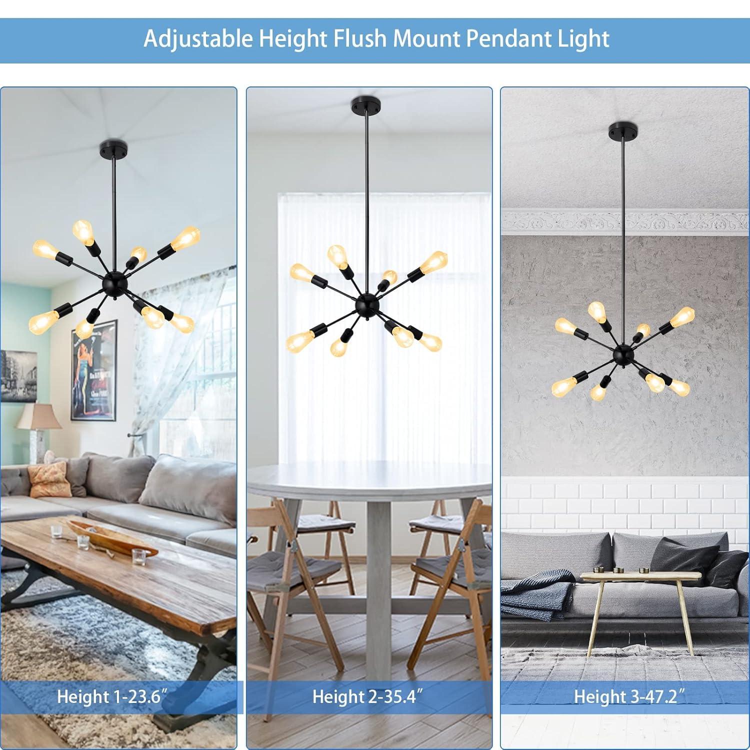 SineRise Sputnik Chandeliers Black, 8 Lights Modern Sputnik Lighting Fixture with Adjustable Height for Dining Room, Living Room, Kitchen, Bedroom and Hallway