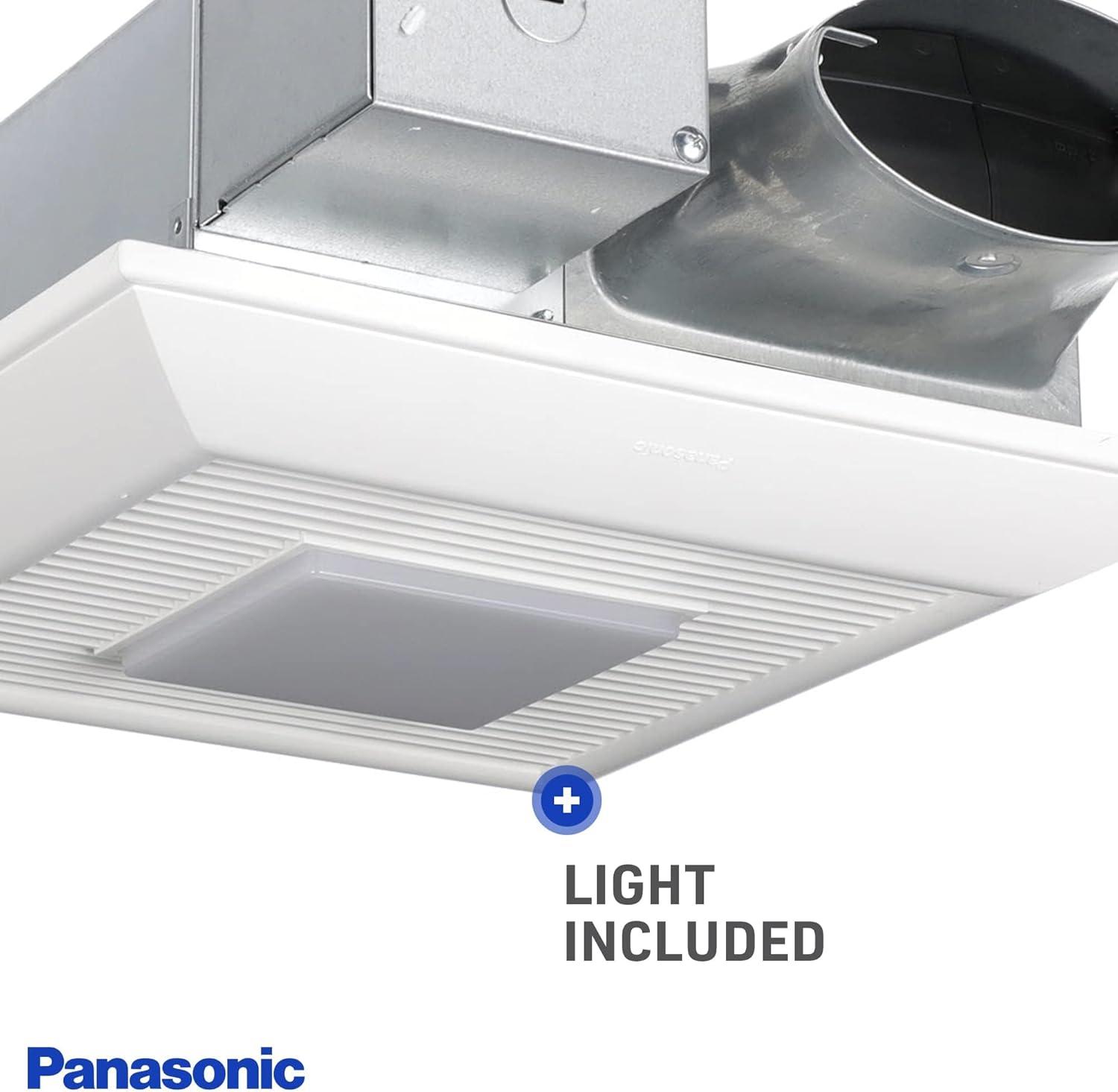 Panasonic WhisperValue Ceiling/Wall Mount Bathroom Exhaust Fan with Dimmable LED Light, 50-80-100 CFM, FV-0510VSL1