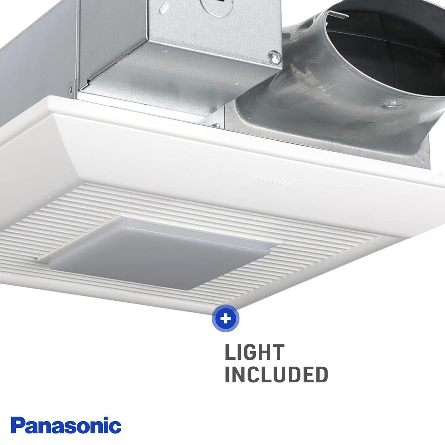 Panasonic WhisperValue Ceiling/Wall Mount Bathroom Exhaust Fan with Dimmable LED Light, 50-80-100 CFM, FV-0510VSL1