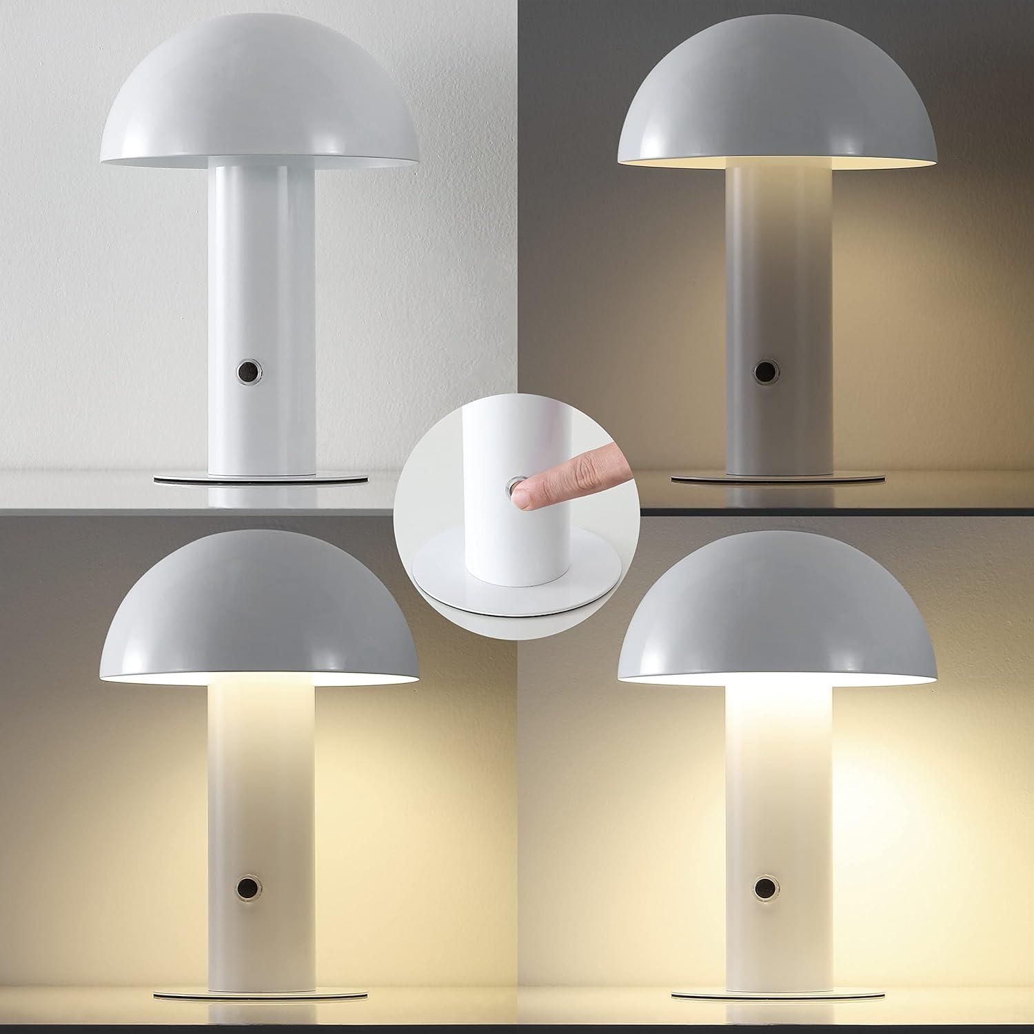 JONATHAN Y Boletus 10.75" Contemporary Bohemian Rechargeable/Cordless Iron Integrated Portable LED Mushroom Table Lamp, White, JYL7115B