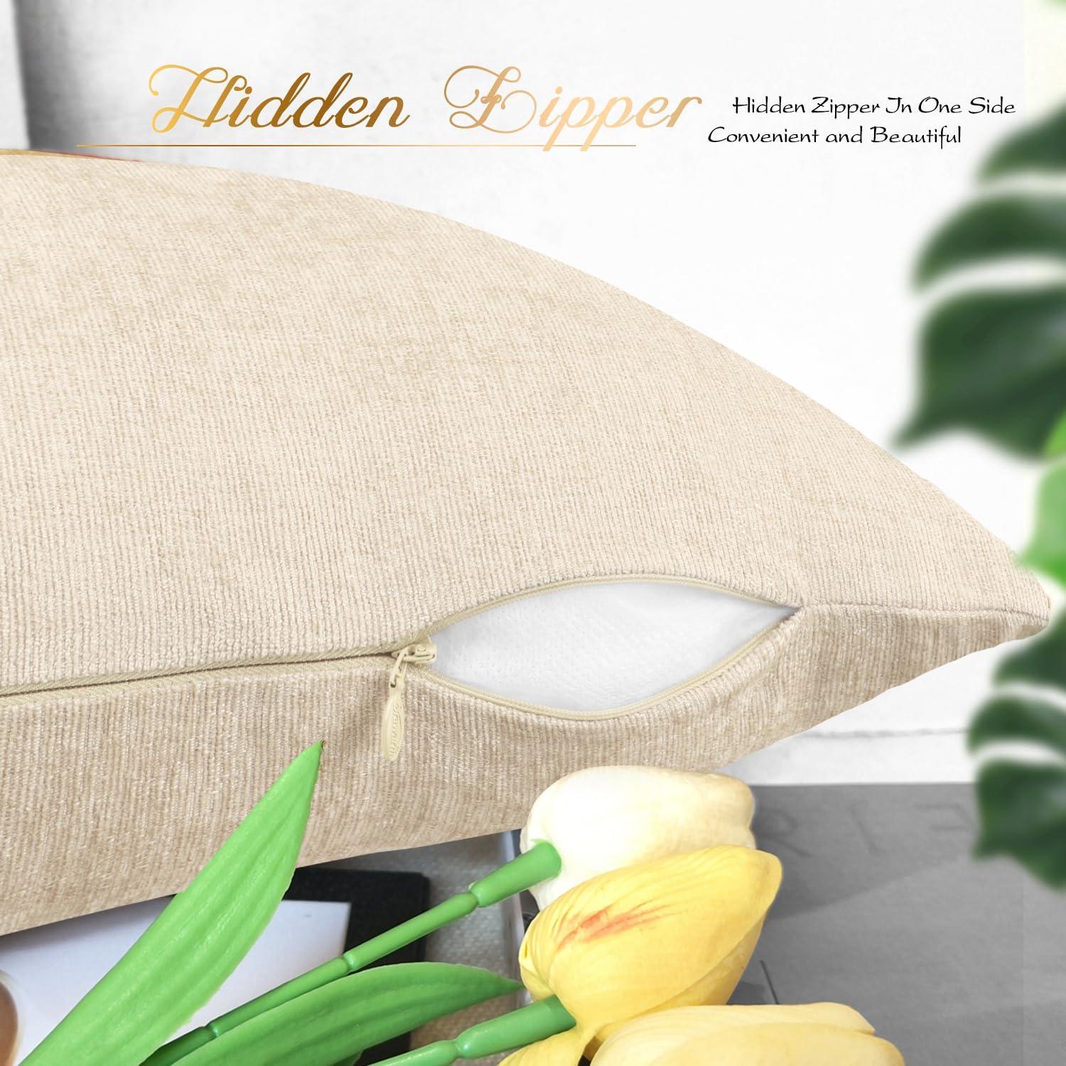 BRAWARM Throw Pillow Covers 12x20 Inches - Cream Chenille Lumbar Pillow Covers Pack of 2, Solid Dyed Soft Chenille Pillow Cases for Couch Sofa Bed Home Decoration