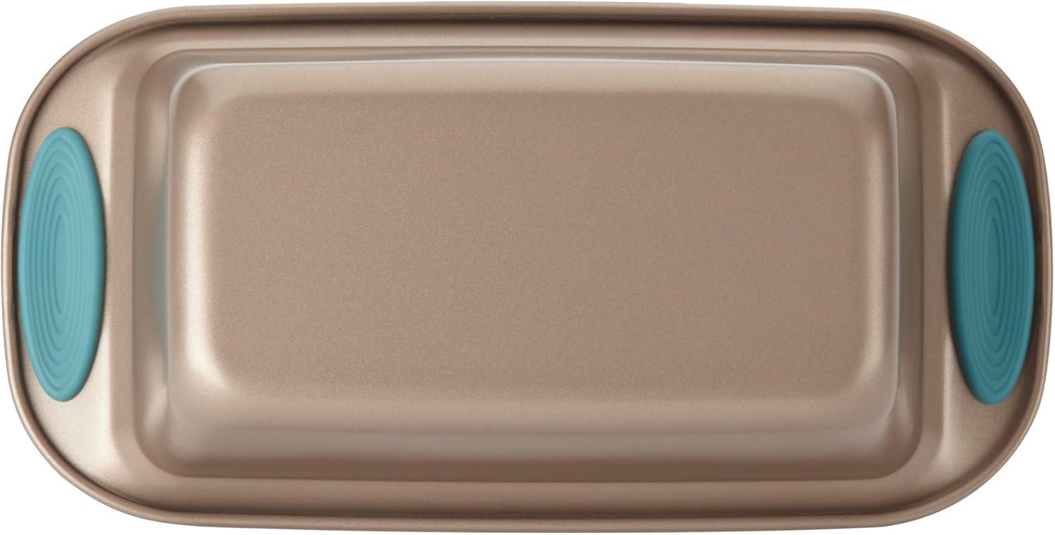 Rachael Ray Cucina Nonstick Bakeware Bread/Meat Loaf Pan, 9" x 5", Latte Brown, Agave Blue Handle Grips