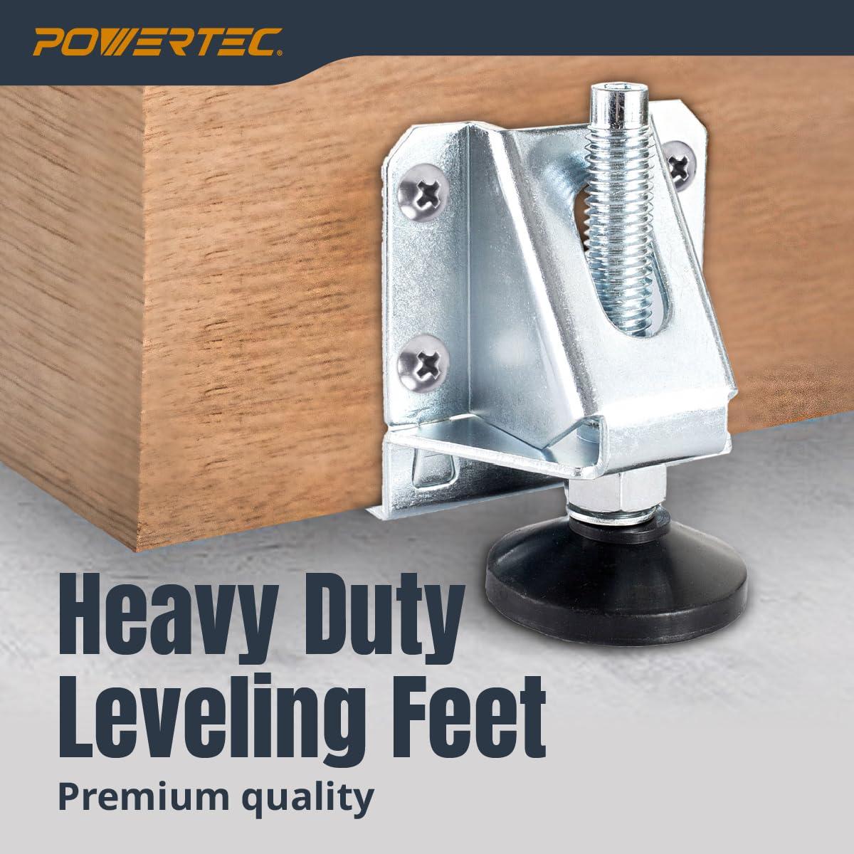 POWERTEC Leveling Feet 4PK, Heavy Duty Adjustable Furniture Leg Levelers with Non-Marring Pads, Screws and Lock Nuts for Work Bench/Cabinets/Tables/Shelves (71136)