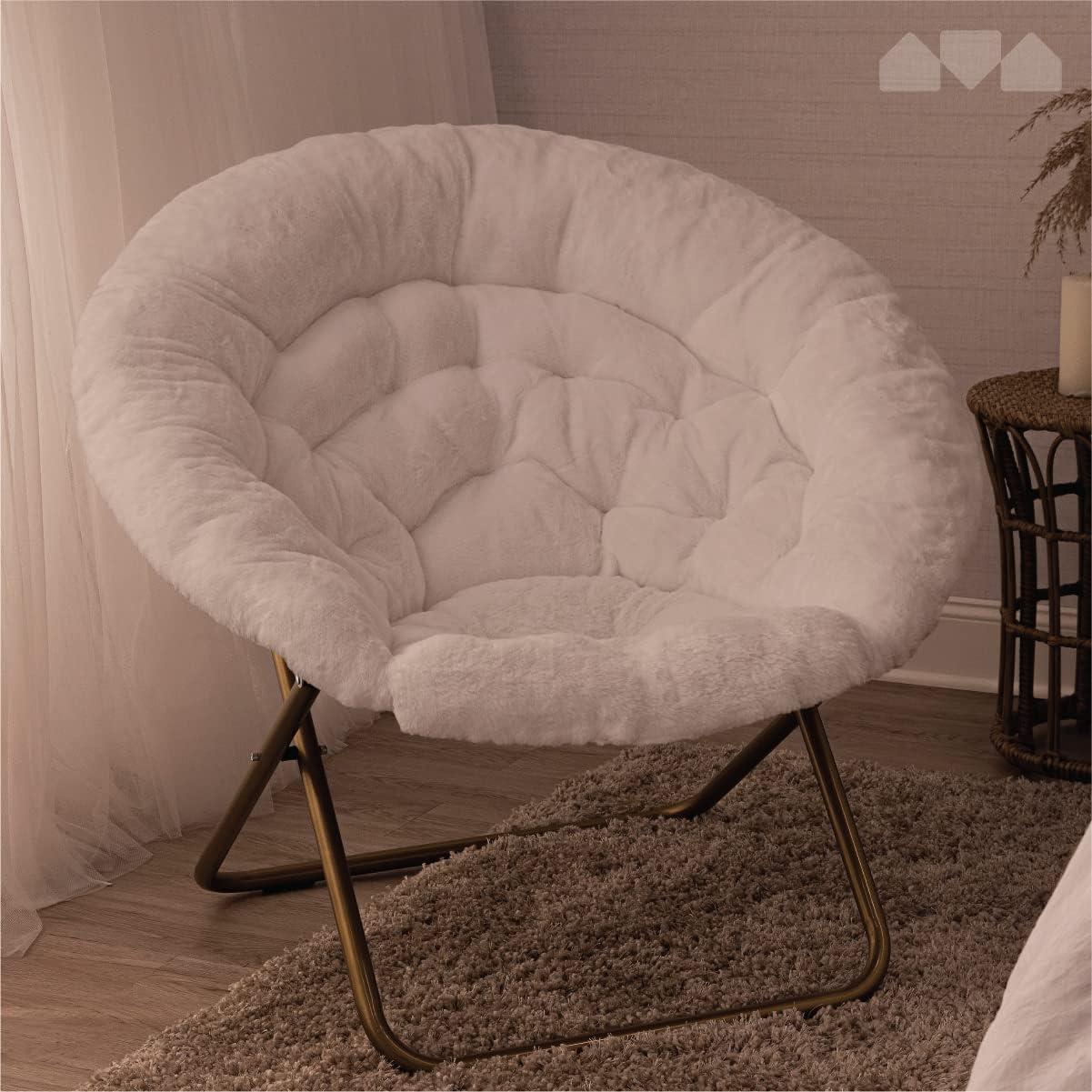 U-SHARE Cozy Chair/Faux Fur Saucer Chair for Bedroom/X-Large (White)