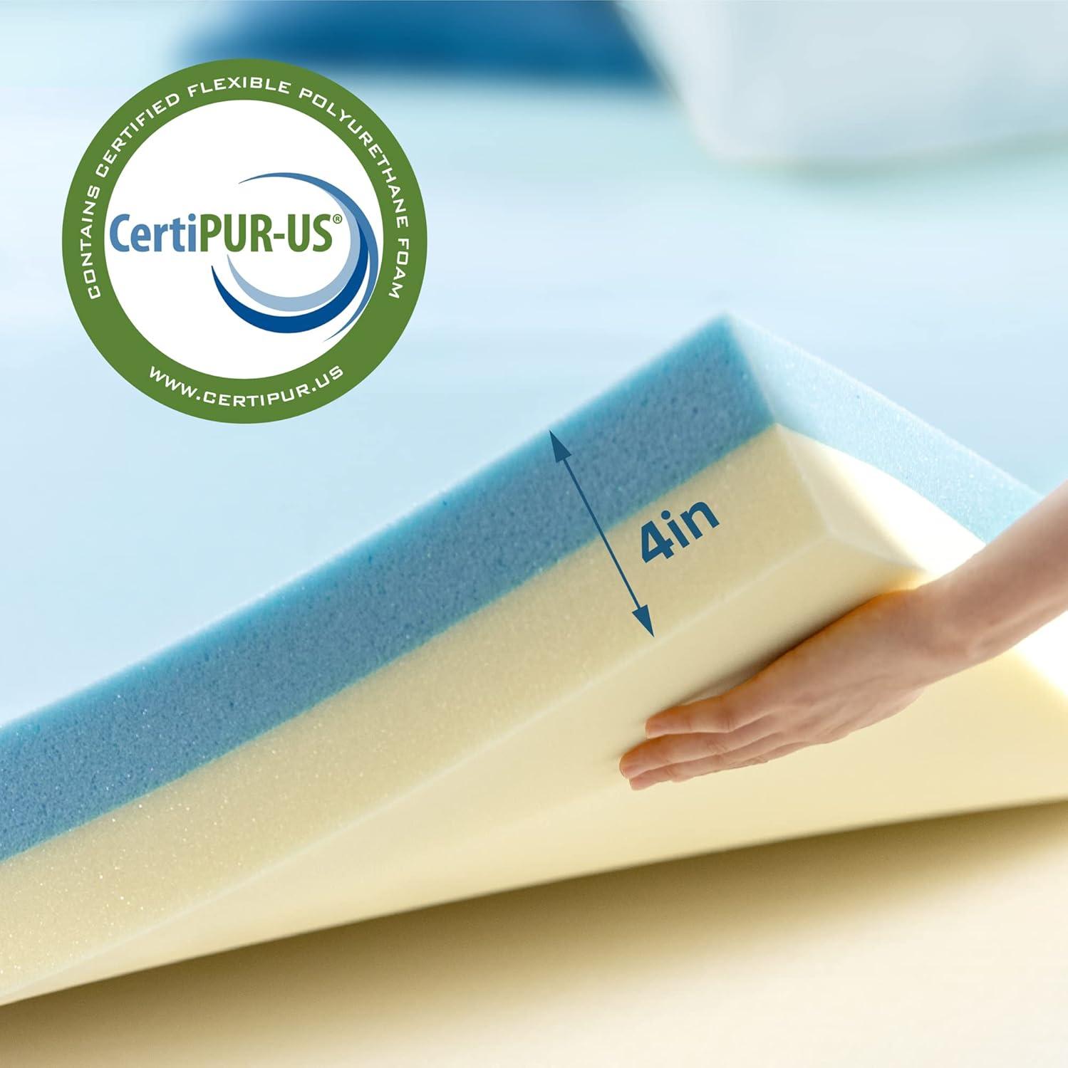 Zinus 4" Green Tea Cooling Gel Memory Foam Mattress Topper, Queen