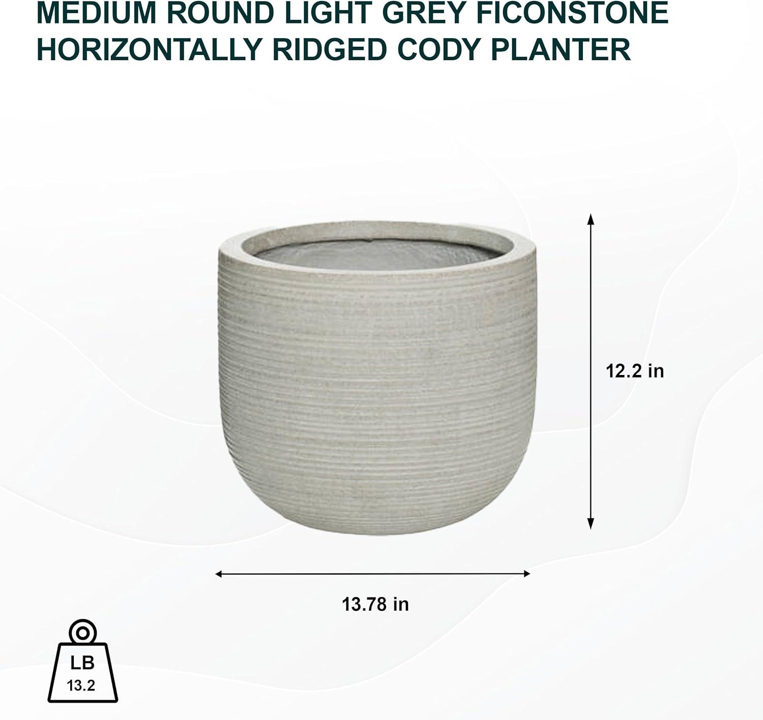 Gray Ridged Textured Ficonstone Indoor/Outdoor Pot Planter