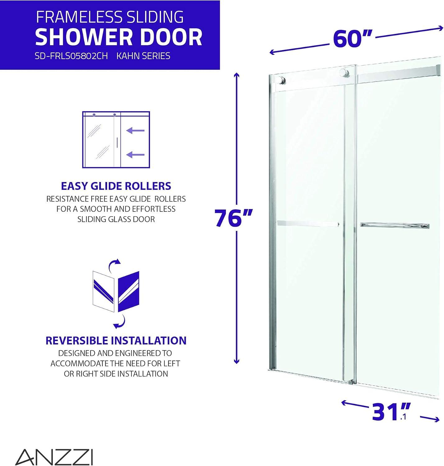 Polished Chrome Frameless Sliding Shower Door with Handle