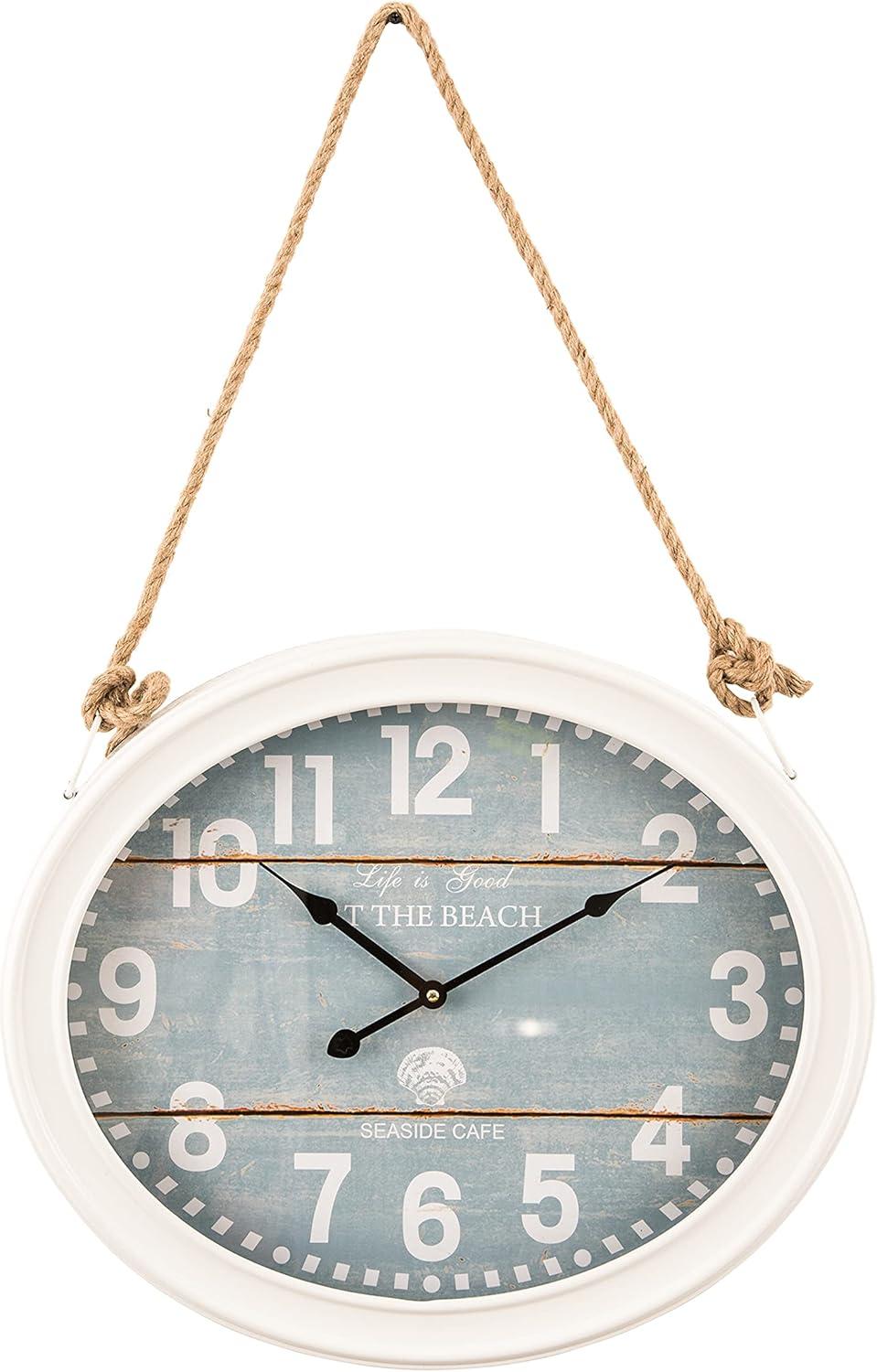 Yosemite Home Decor at The Beach White Roped Wall Clock,White, Light Blue,Small,CLKE14425017