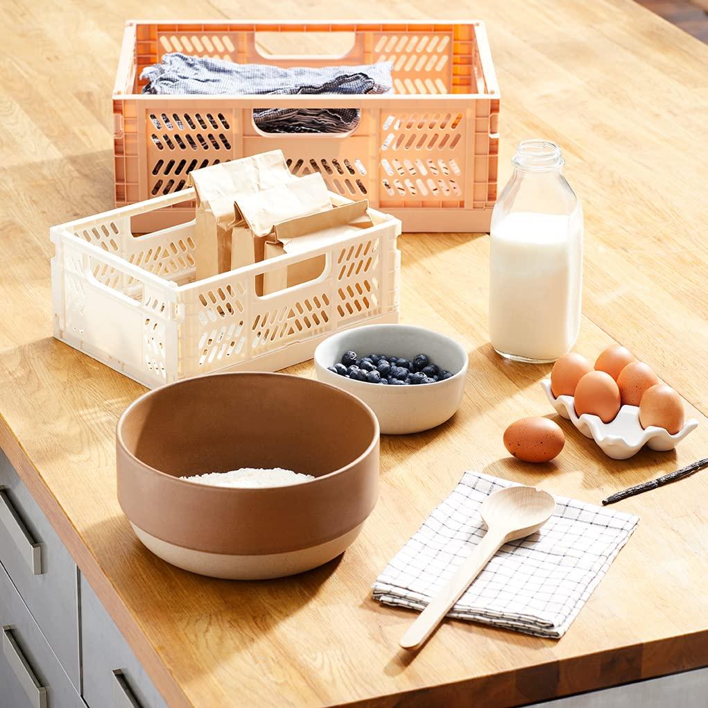 3 Sprouts Rectangular Recycled Plastic Foldable Crate (Medium Size) - Cream