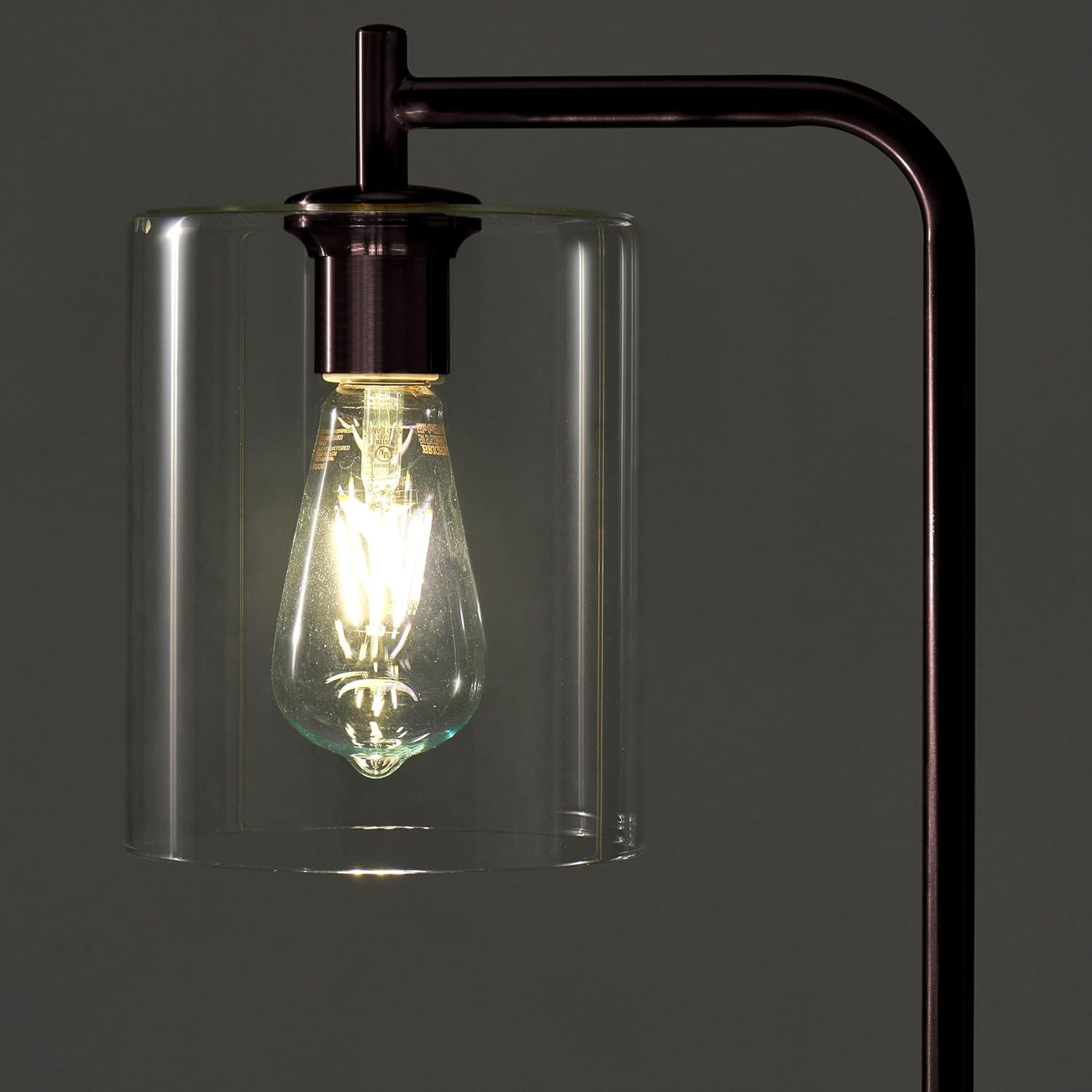 Bronze Industrial Floor Lamp with Glass Shade and Edison Bulb