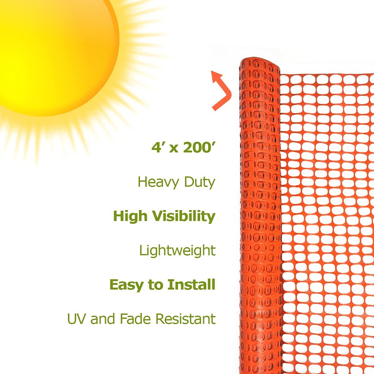 Ashman Plastic Mesh Fence, Construction Barrier Netting, Orange, 4'x200' Feet, 1 Roll, Garden Fencing, Fences Wrap, Above Ground, for Snow, Poultry, Chicken, Deer, Patio, Garden Netting, Orange 200FT