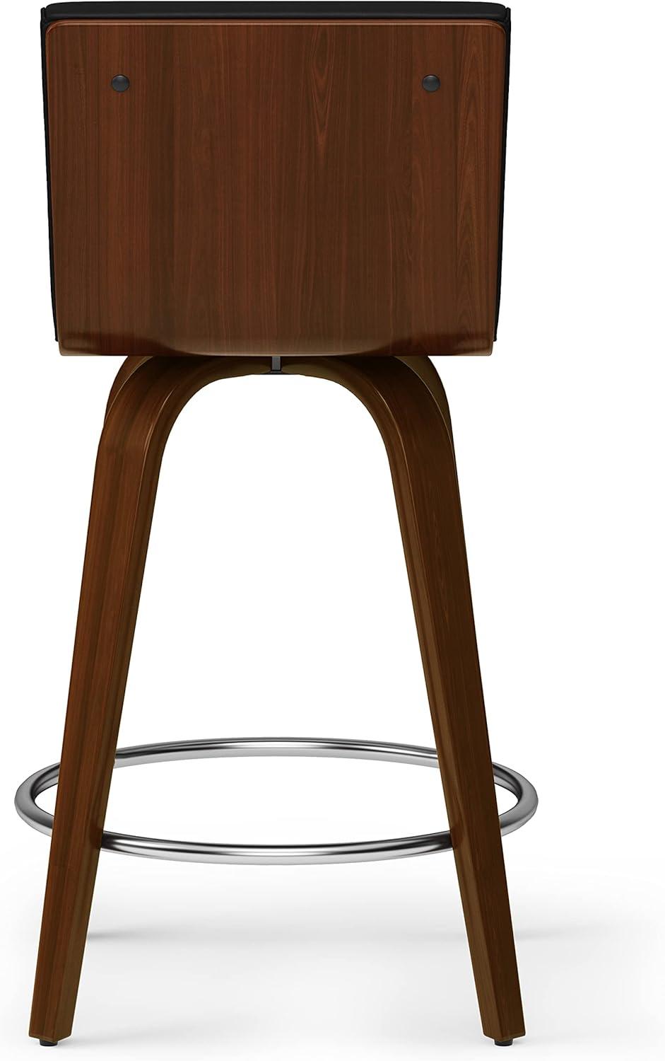Simpli Home Roland Swivel Upholstered Mid-Century Modern Stool with Padded Seat and Back