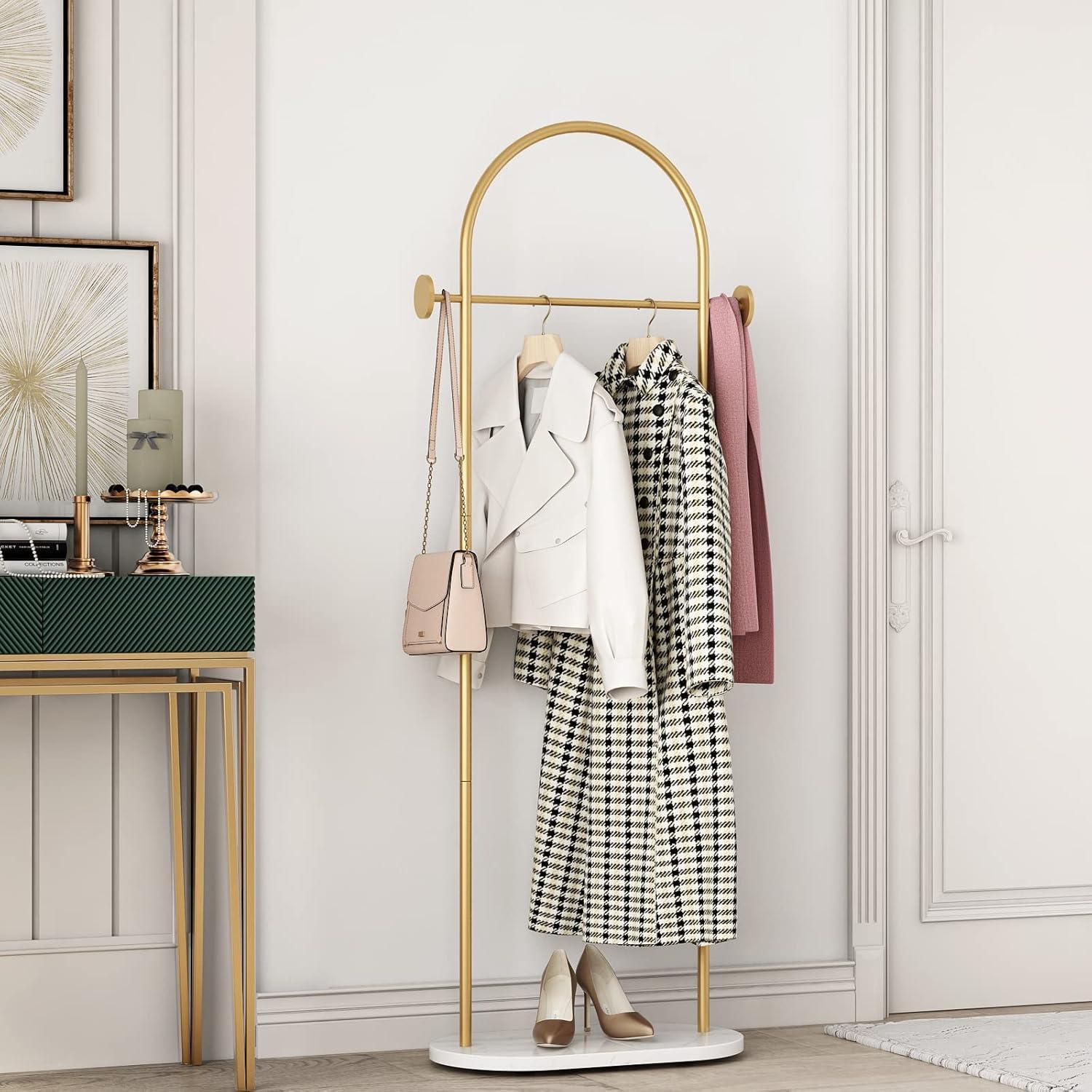 Gold Metal Freestanding Coat Rack with Marble Base