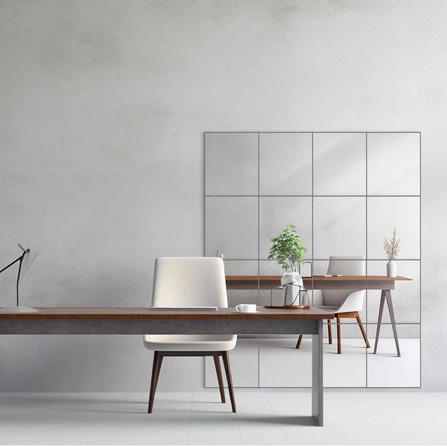 Dulles Glass - Wall Mirror Glass Tiles 12'‘x 14’', No Frame, for Bedroom, Door, Bathroom, 16 Pcs