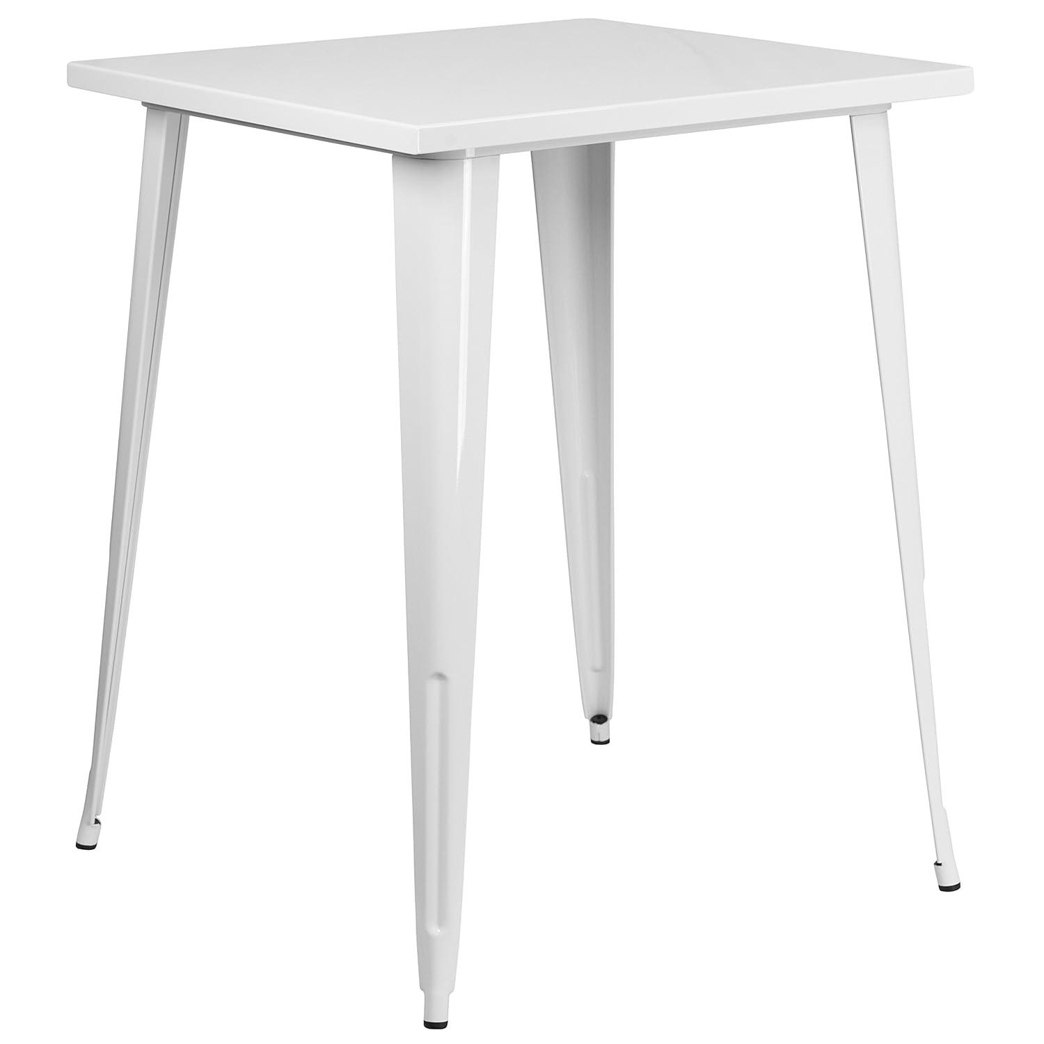 Emma and Oliver Commercial Grade 31.5" Square White Metal Indoor-Outdoor Bar Height Table