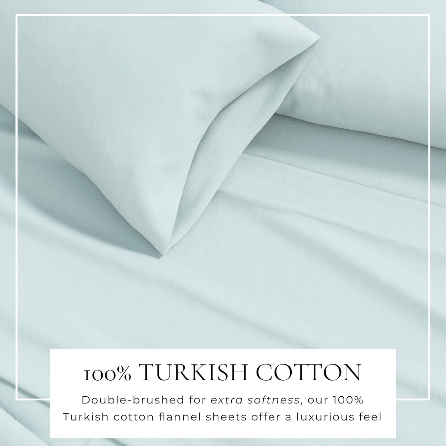 100% Cotton Flannel Sheet Set - Great Bay Home (Full, Light Blue)