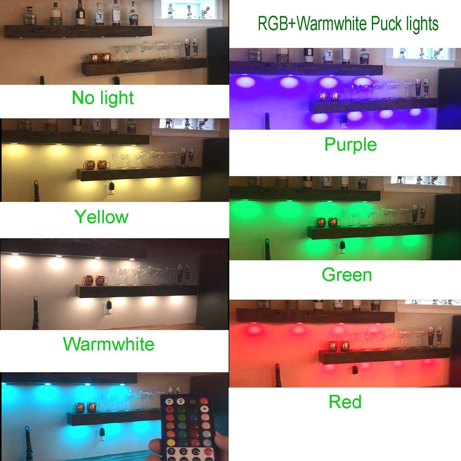 LED Under Counter Light Kit, RGBW/RGBWW Under Cabinet Lighting, Linkable Colored Puck Lights with 40-Key IR Remote Control (10 Lights)