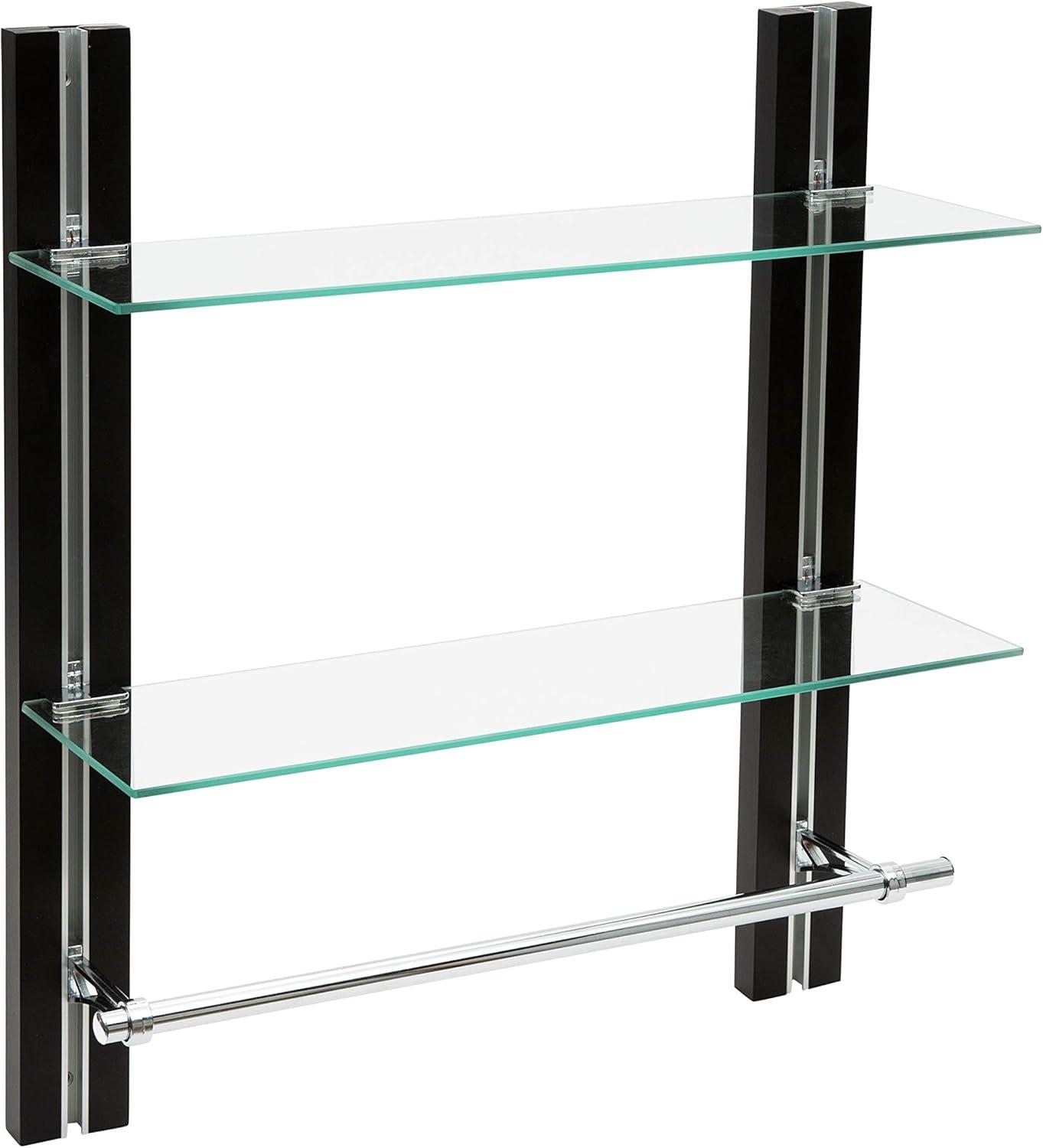 Organize It All Two Tier Deluxe Wood Glass Shelf with Towel Bar Brown : Microfiber, Machine Washable, Non-Slip Backing