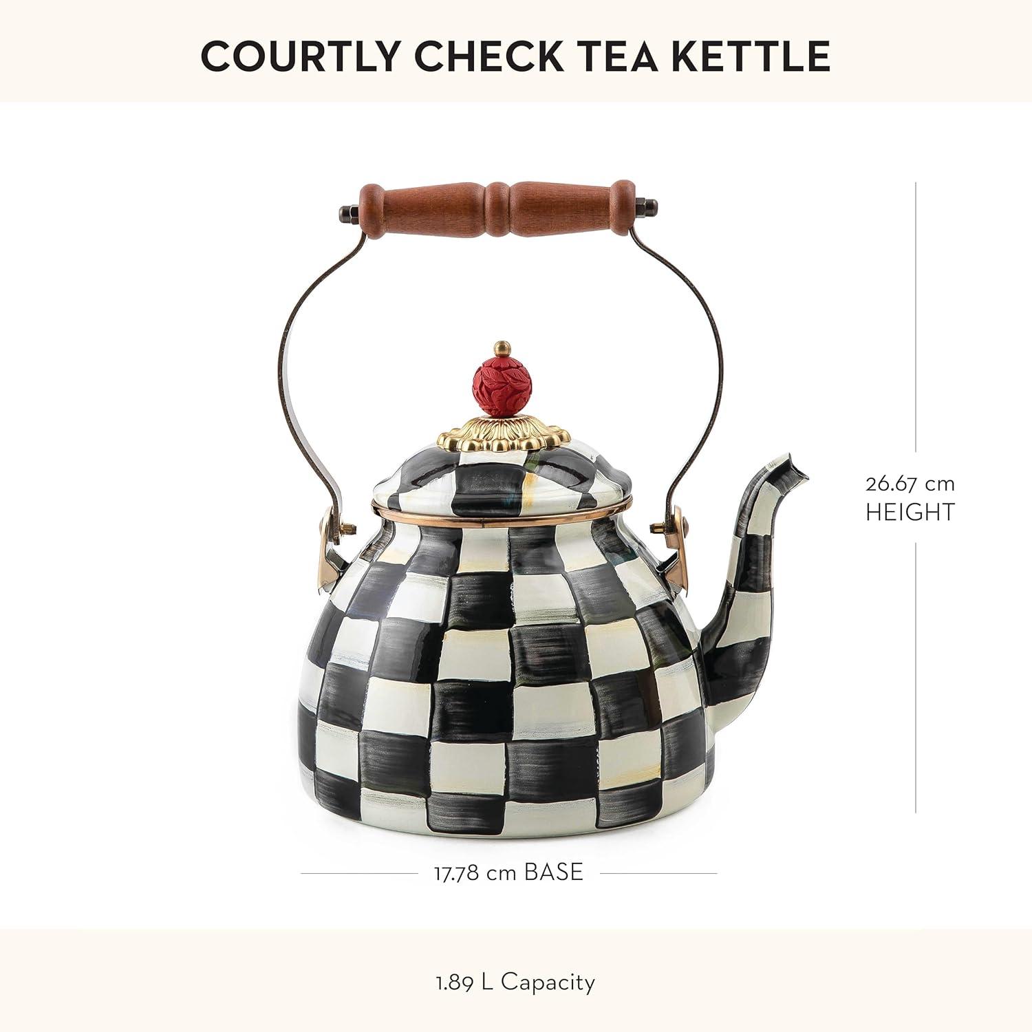 Extra Small Black and White Checkered Stainless Steel Kettle with Wooden Handle