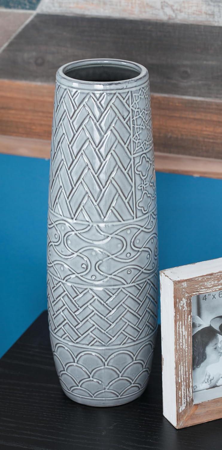 DecMode 16" Gray Ceramic Vase with Varying Patterns