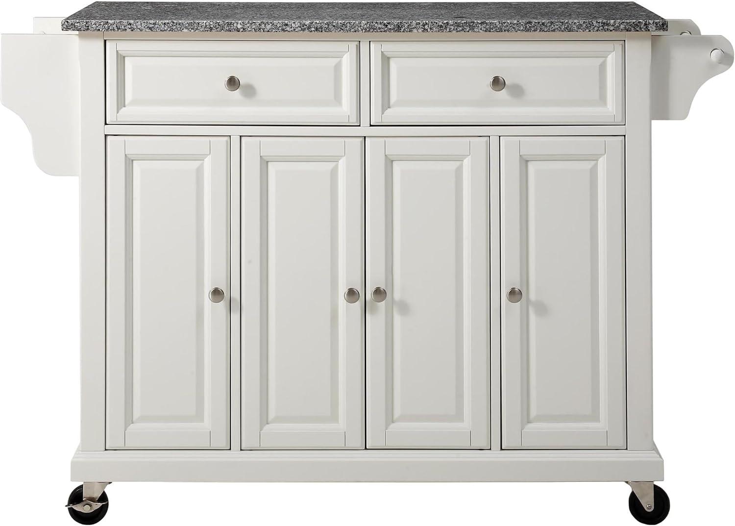 White Granite Top Kitchen Cart with Storage and Spice Rack