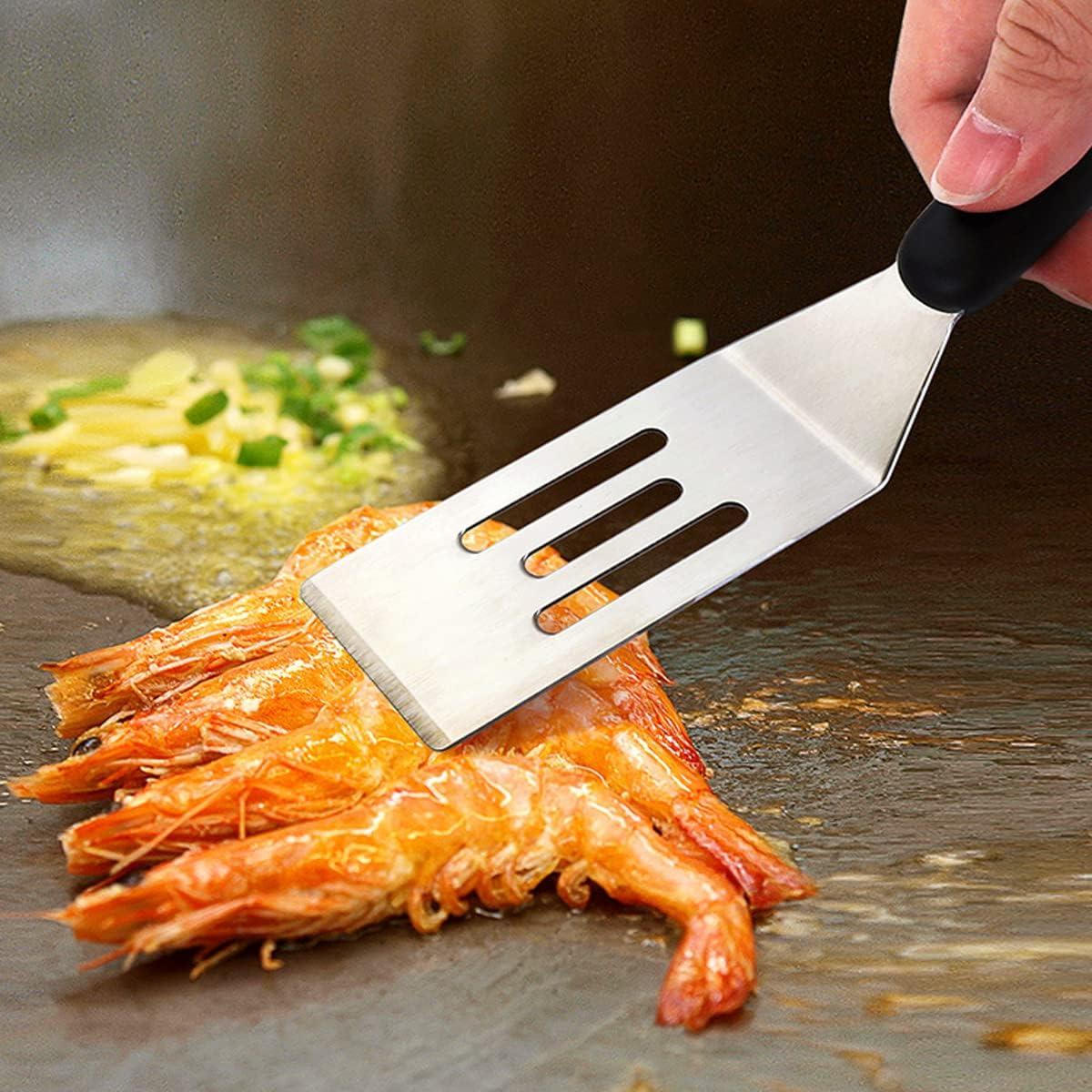 2 Pieces Small Spatula Set, Stainless Steel Mini Serving Spatula for Kitchen Use, Flipping or Cooking for Brownie, Cookie, Lasagna, Pancakes & Cake(Black+Silver)