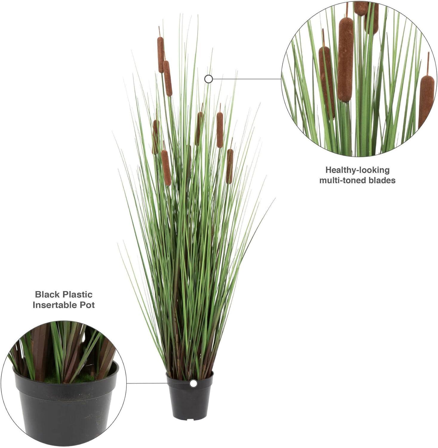 Artificial Grass with 8 Cattails Potted (48") Brown - Vickerman