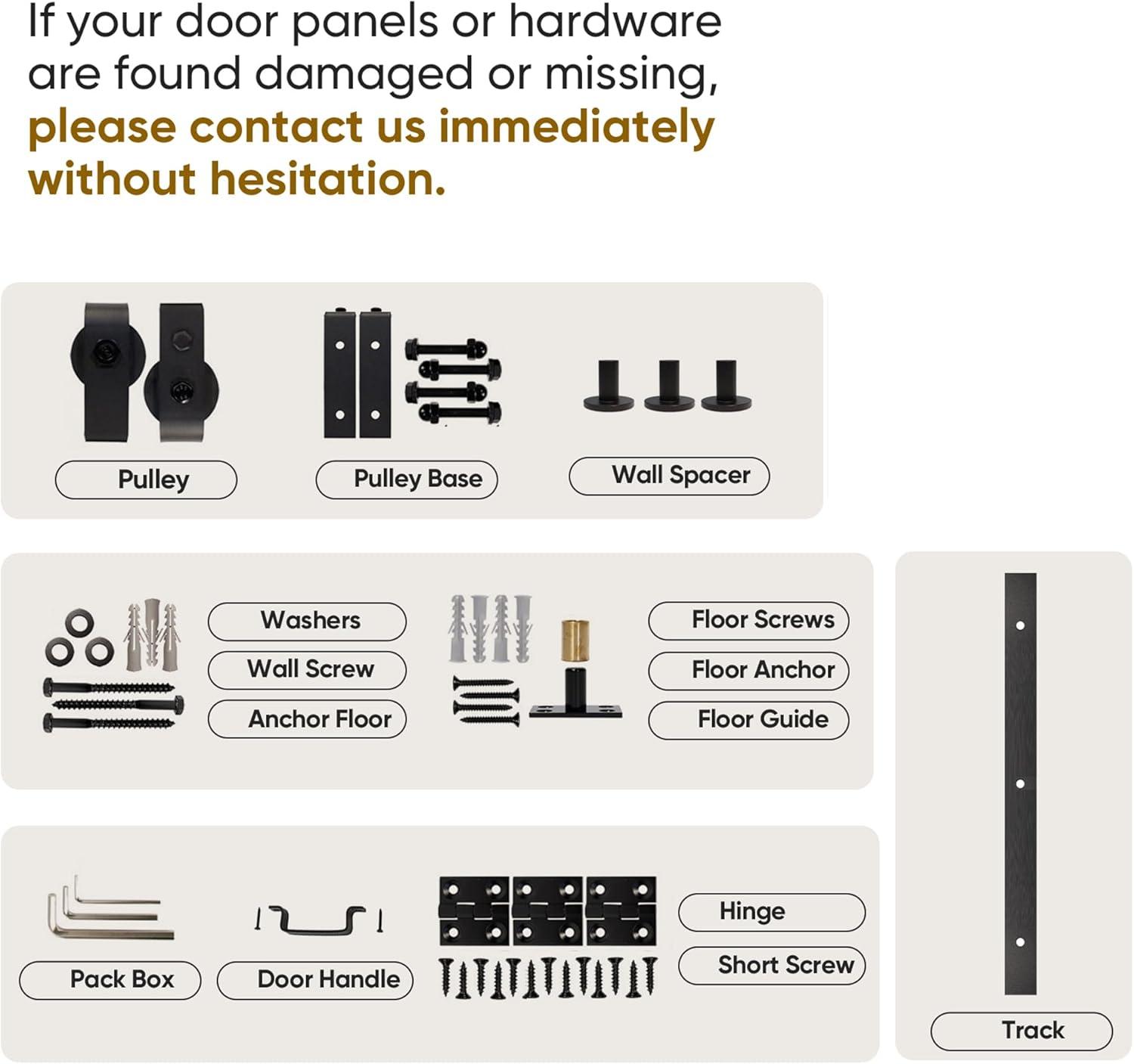 48"（24" x2） x 84" Bi-Folding Barn Door, 6-Panel with Sliding Hardware Kit Set, Pre-drilled Closet Door Slab, 4.3FT Track for 4 Finished Doors, MDF, White