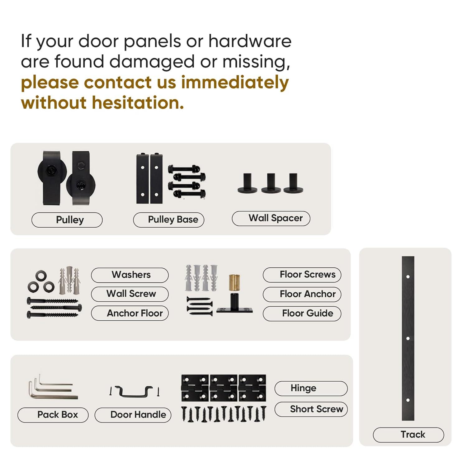 48"（24" x2） x 84" Bi-Folding Barn Door, 6-Panel with Sliding Hardware Kit Set, Pre-drilled Closet Door Slab, 4.3FT Track for 4 Finished Doors, MDF, White