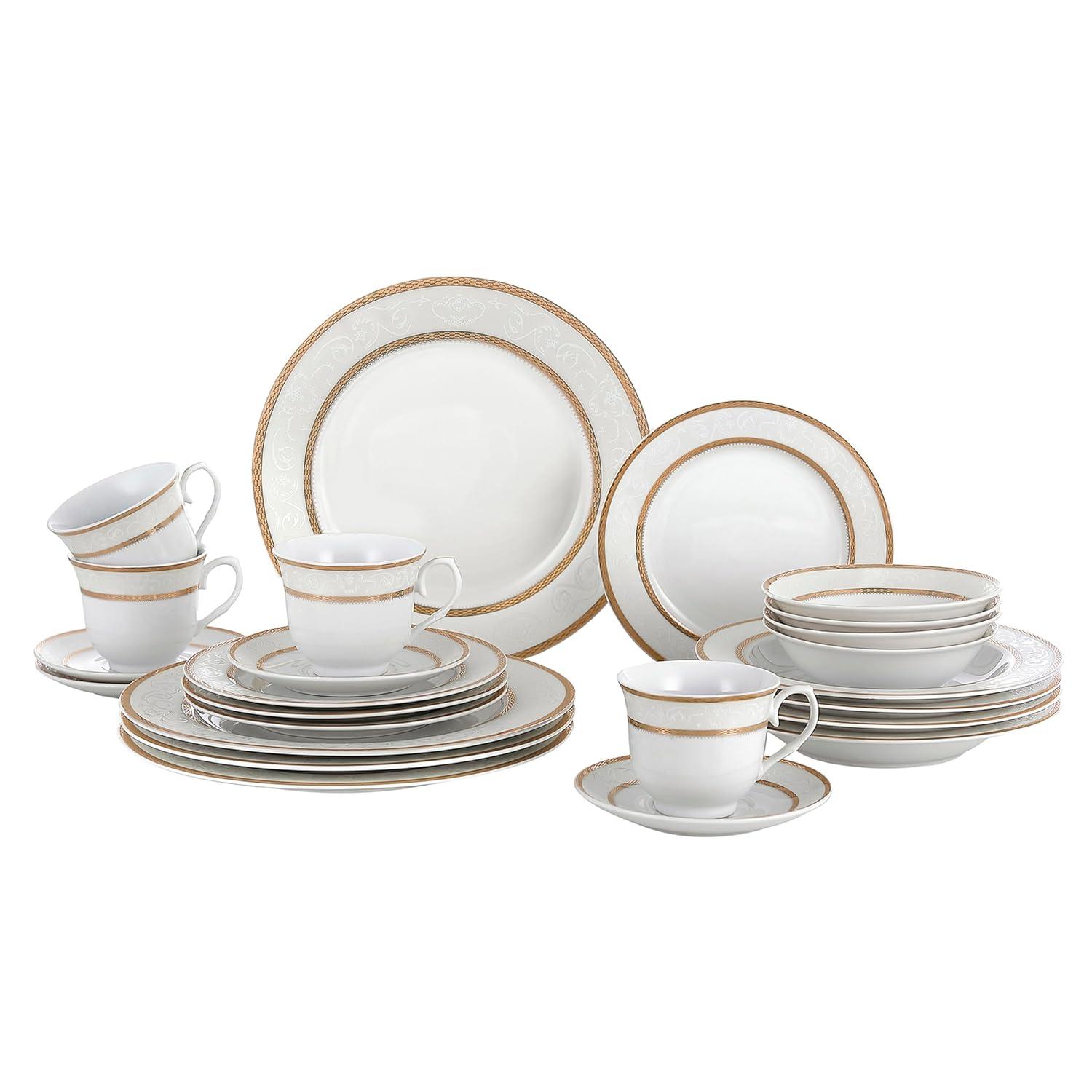 Lorren Home Trends 24 Piece Porcelain China Dinnerware Set - Service for 4