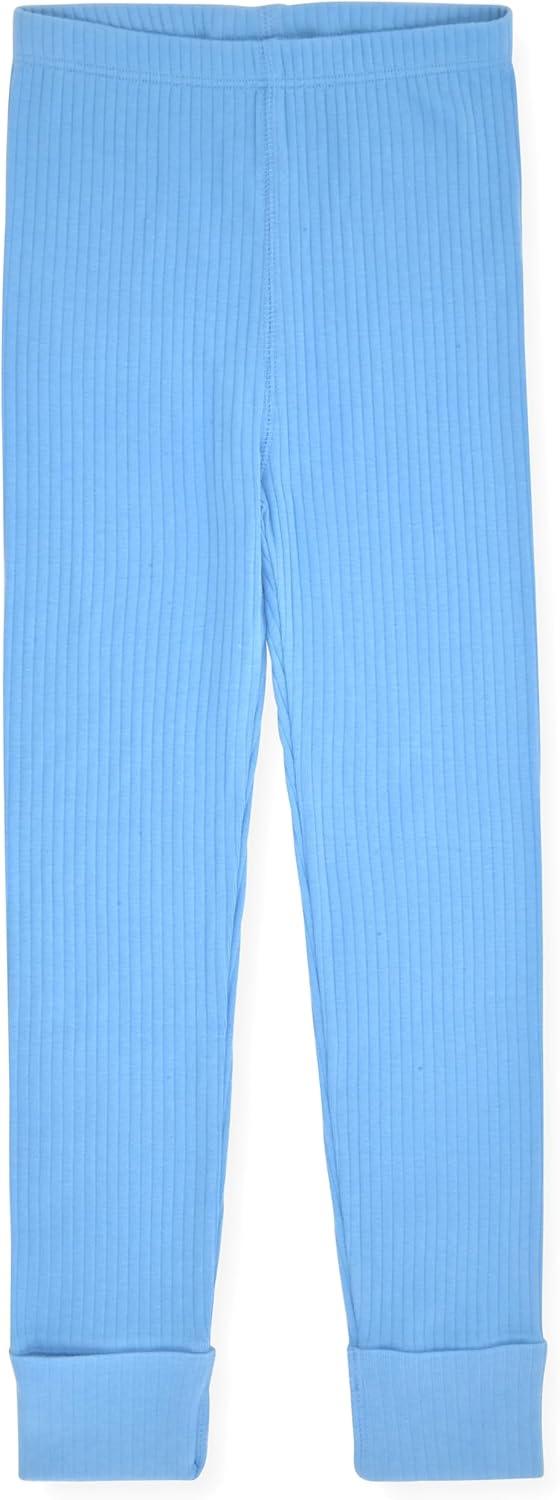 Sleep On It 100% Organic Cotton Rib Knit Snug-Fit 6-Piece Pajama Sets for Boys & Girls, Green & Light Blue Size 5