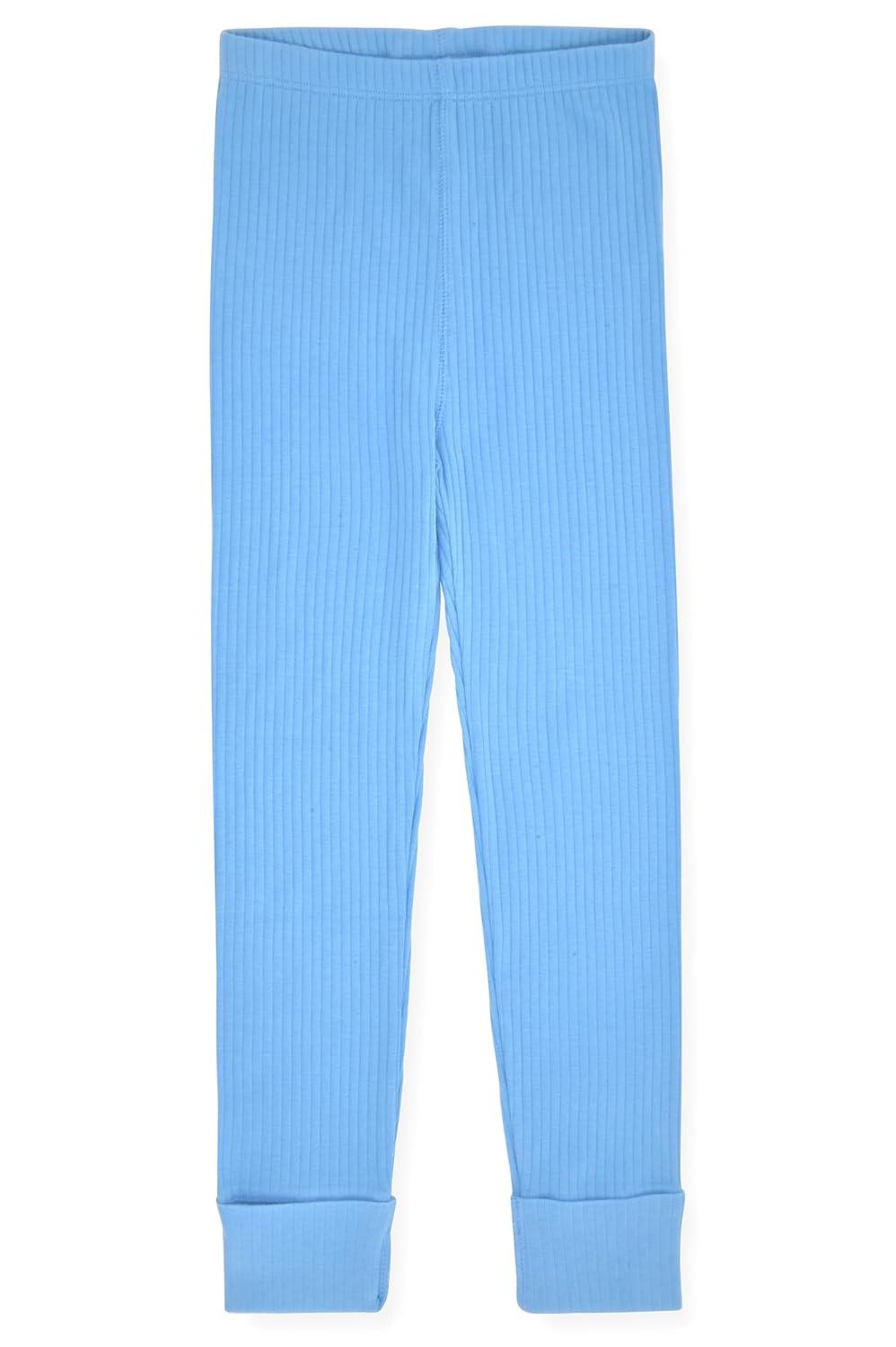 Sleep On It 100% Organic Cotton Rib Knit Snug-Fit 6-Piece Pajama Sets for Boys & Girls, Green & Light Blue Size 5