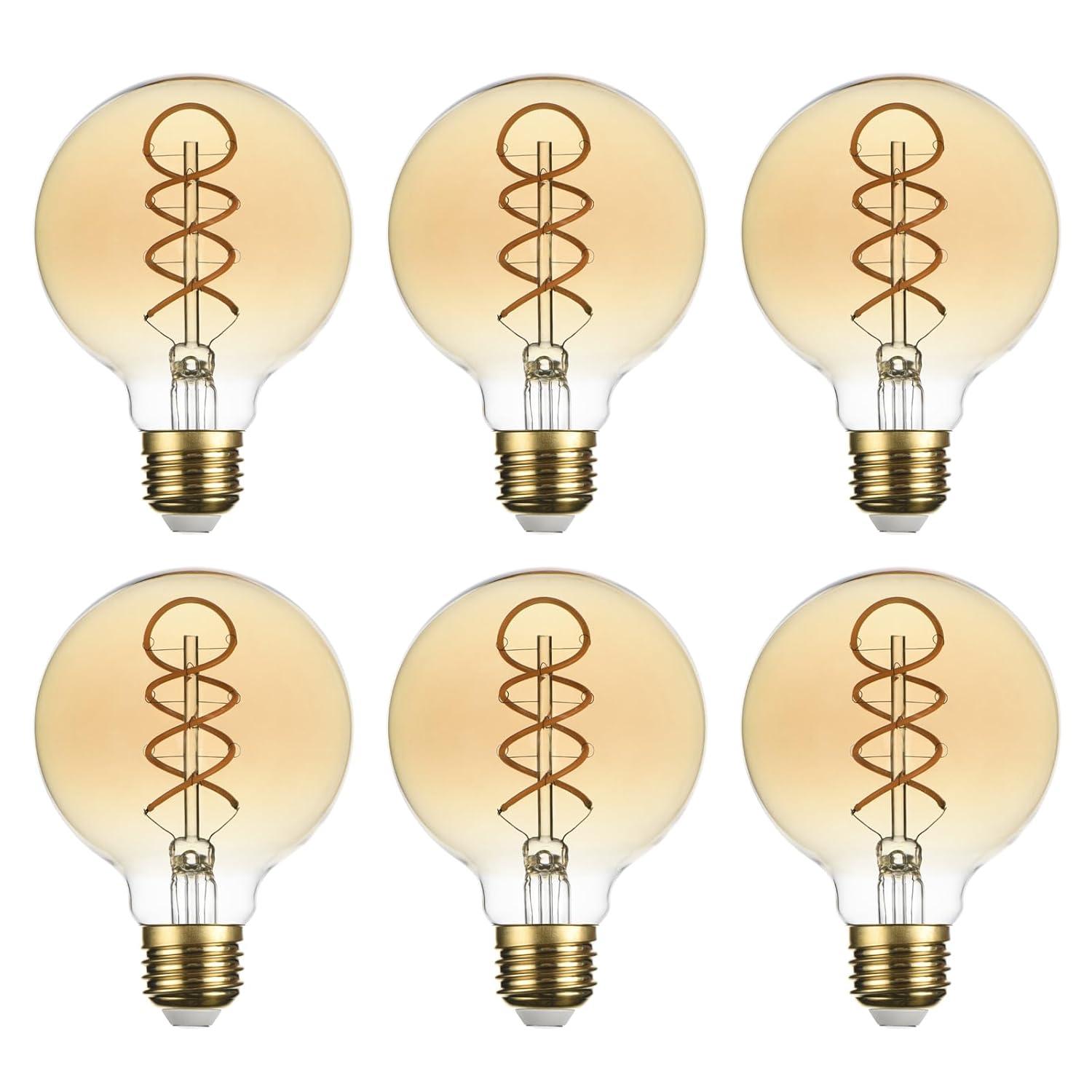 SD LUX G25 Dimmable Vintage Globe Light Bulbs Retro Decorative LED Edison Bulbs 6W 450lm (Equi. 40W), E26 Medium Base, CRI>90 Warm White 2200K (G25-Amber, 6)