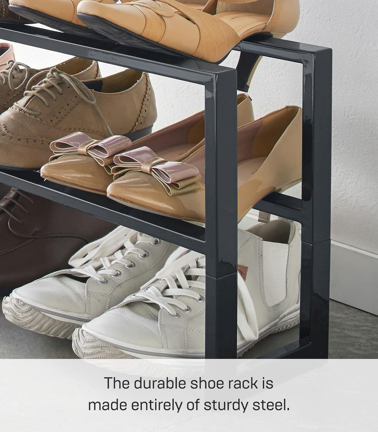 Yamazaki Home 2 Shelves Adjustable Shoe Rack, Large, Double, Steel,Holds 6 to 12 shoes, Expandable