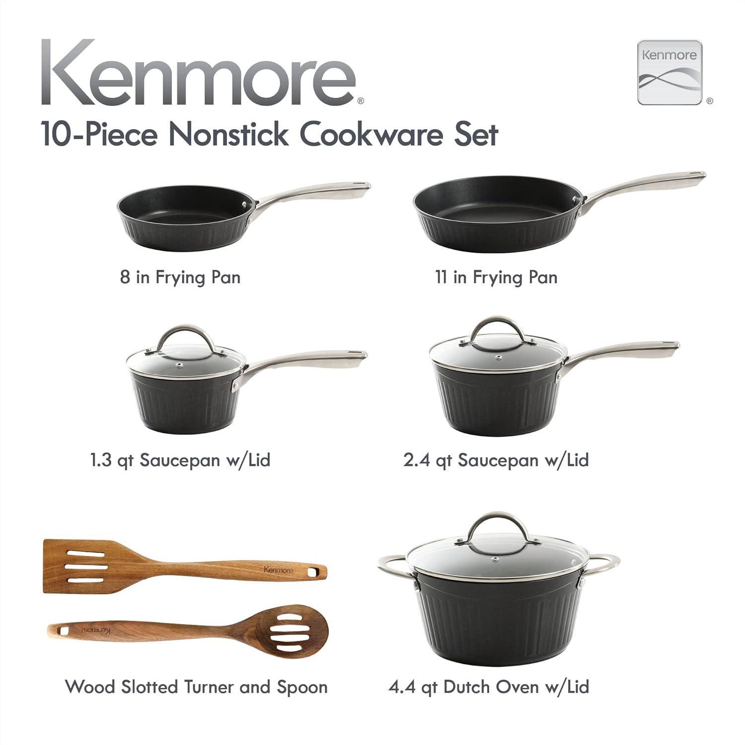 Kenmore Kenmore Logan 10 Piece Aluminum Nonstick Cookware Set In Black With Wood Utensils