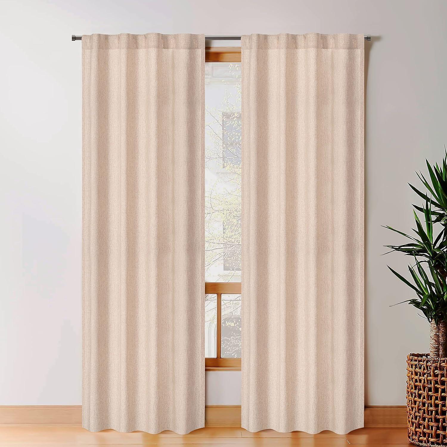 96-Inch Flax Linen Cotton Tab Top Curtain Set