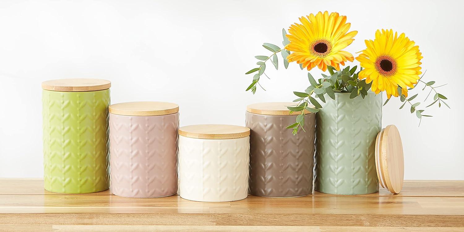 Design Imports Jadeite Matte Retro Vine Texture Ceramic Canister Set/3