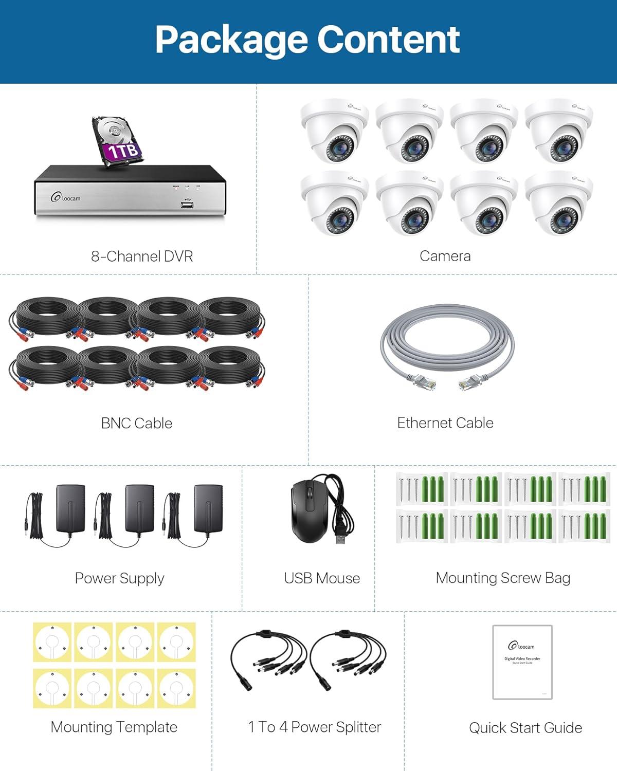 Security Camera System Outdoor with AI Human/Vehicle Detection, 2MP HD 1920TVL Wired CCTV Surveillance Camera System, H.265+ 8CH DVR & 1TB Hard Drive, Smart Playback, Remote Access, Email Alert