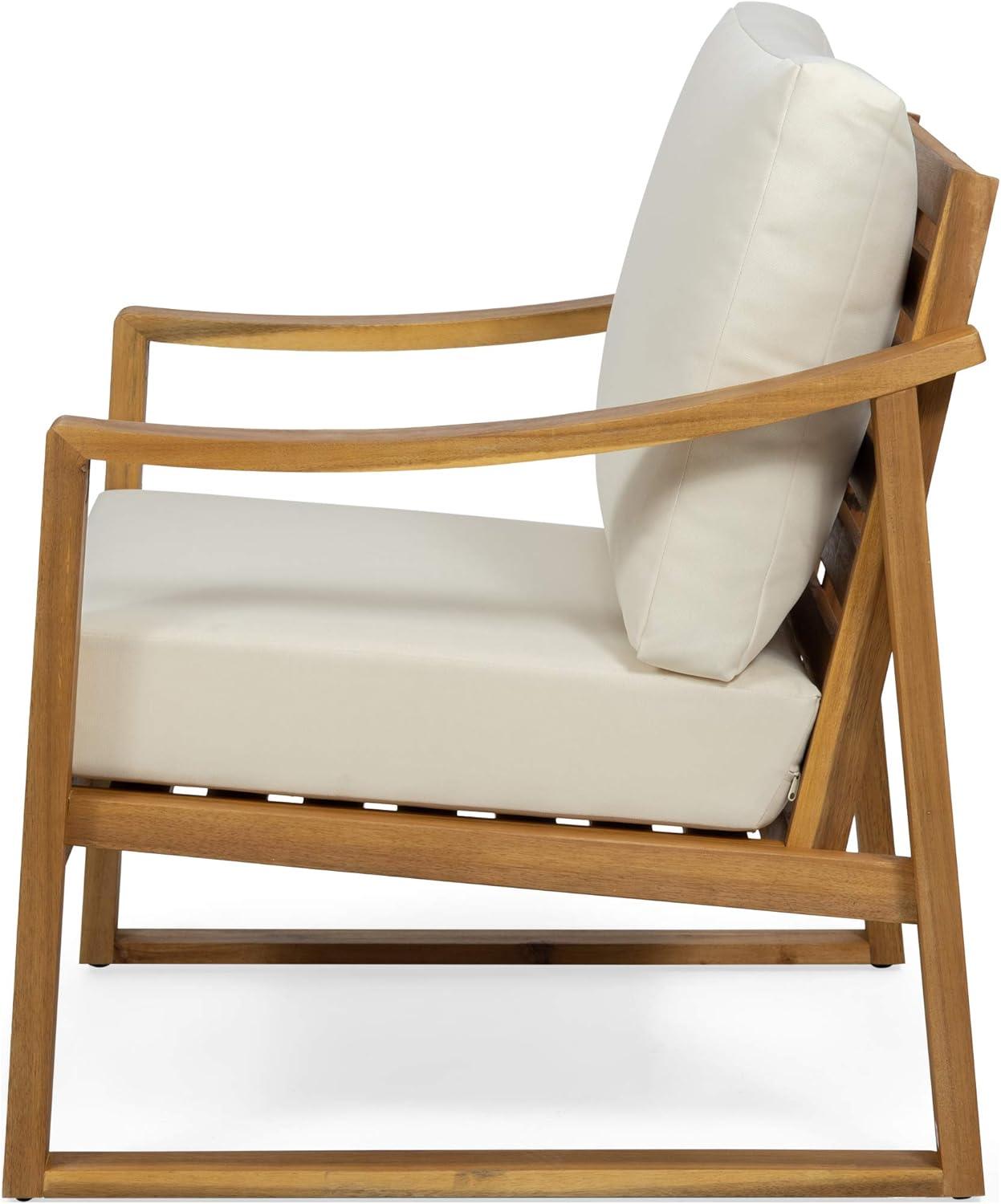 Christopher Knight Home Adolph Outdoor Acacia Wood Club Chairs with Water Resistant Cushions, Teak and Beige