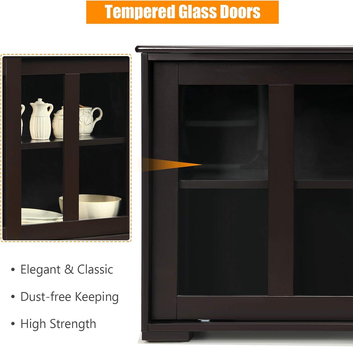 Kepooman Sideboard Buffet, Kitchen Storage Cabinet,Sideboard Buffet Cupboard Storage Cabinet with Sliding Door-Brown