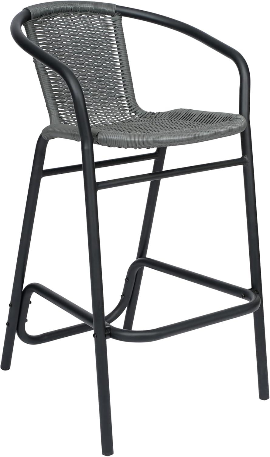 Flash Furniture Lila Commercial Indoor-Outdoor Rattan Restaurant Barstool with Aluminum Frame (Set of 2)