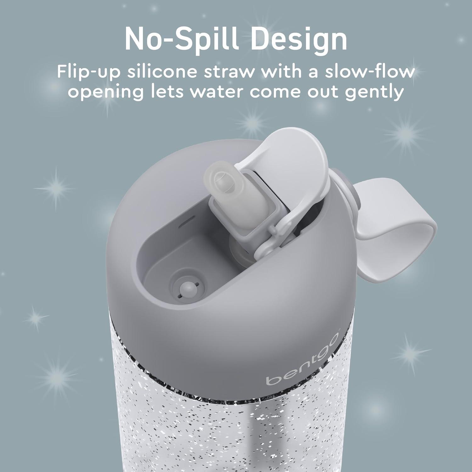 Bentgo Kids Silver Glitter Leak-Proof Plastic Water Bottle