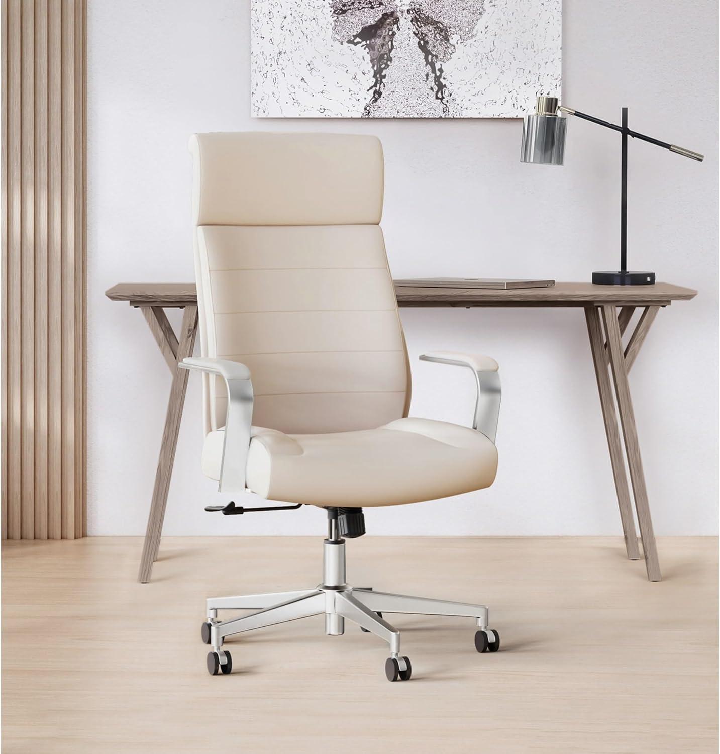 Orren Ellis Vegan Leather High-Back Executive Office Chair, Sand/Chrome, S