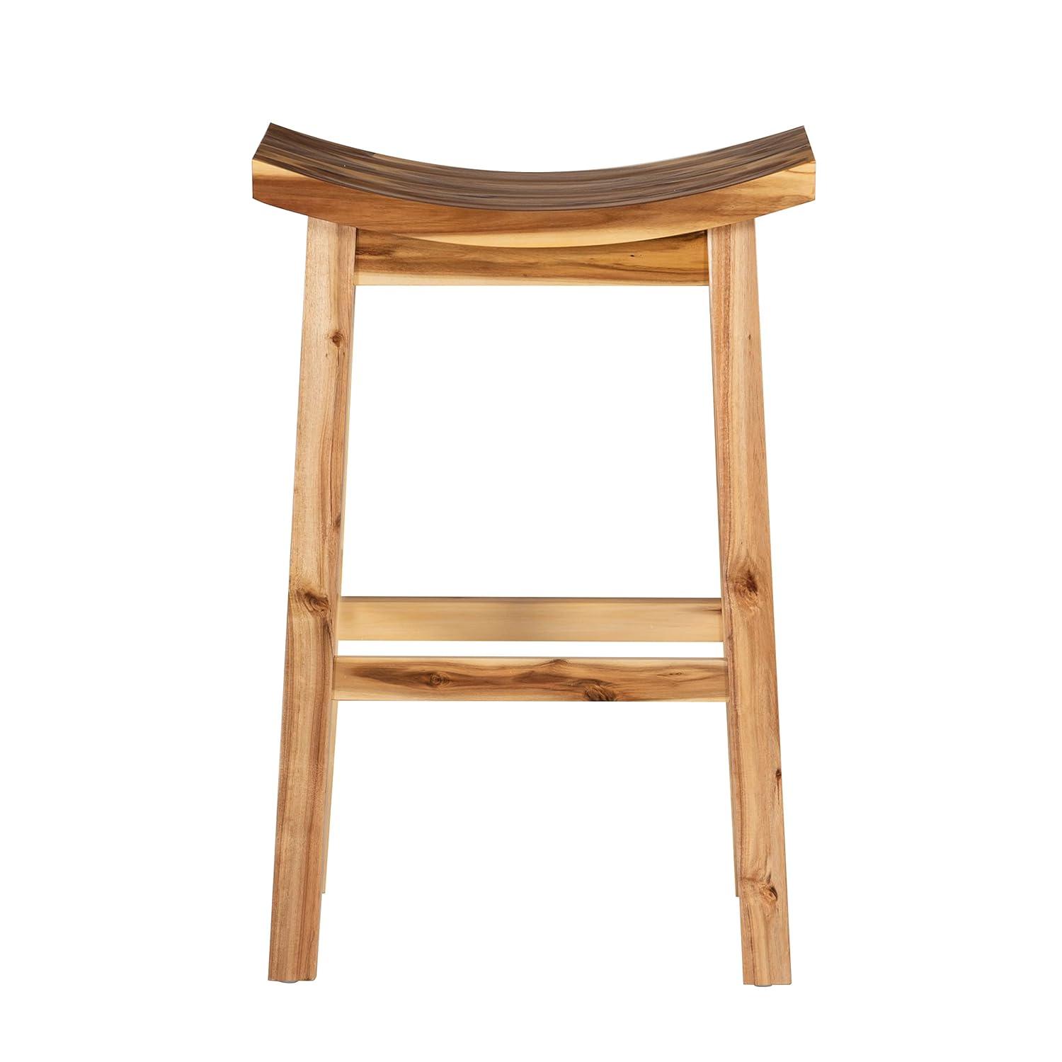 Linon Dale 30" Acacia Wood Saddle Seat Bar Stool in Rustic Light Natural Brown