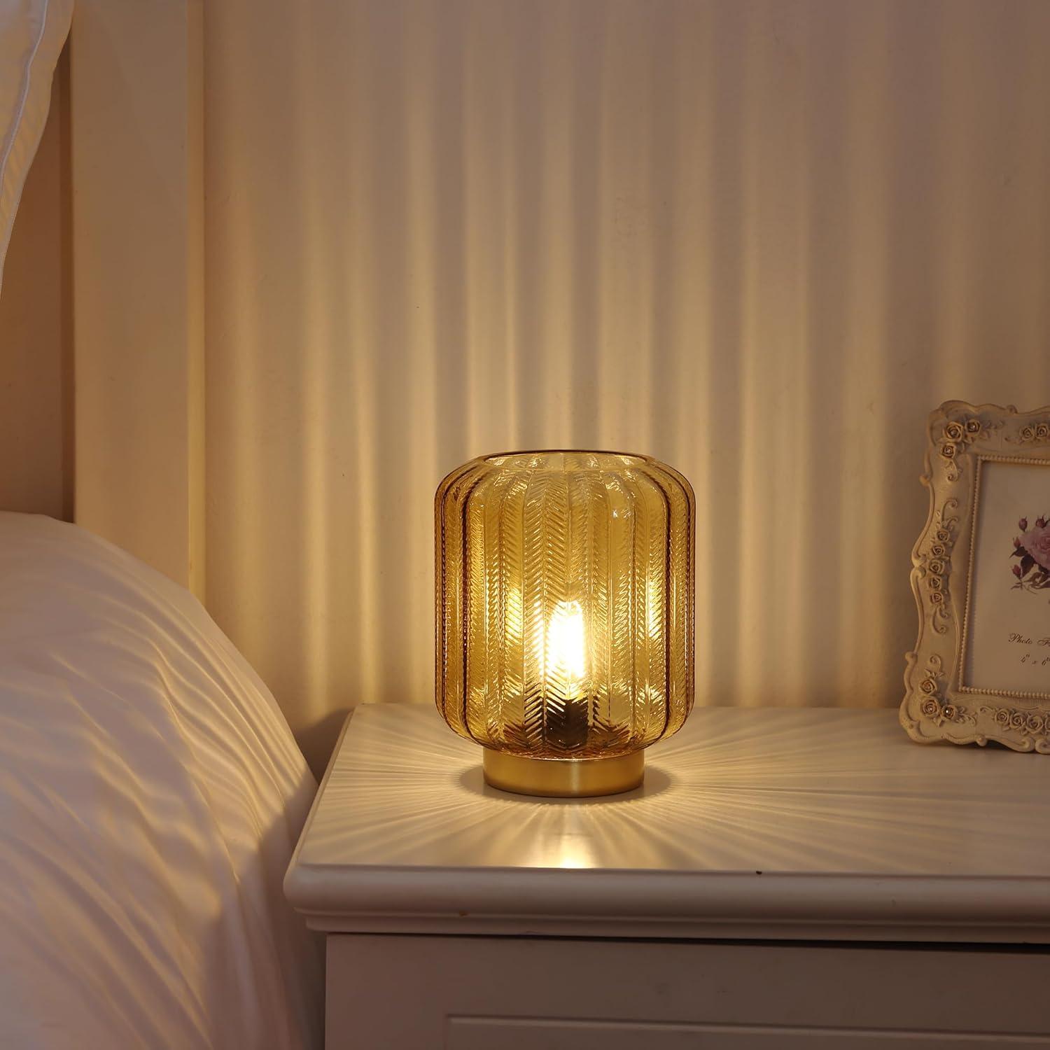 Gold Glass Cordless LED Table Lamp for Outdoor and Indoor Use