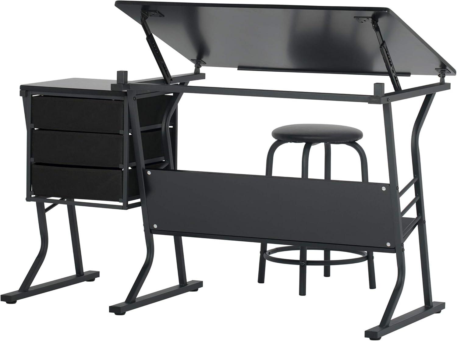 Eclipse 50" Black Matte Steel Adjustable Craft Desk with Storage